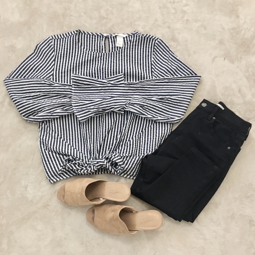 H&M Striped Tie Front Top